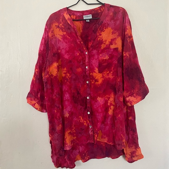 Catherine’s Red Pink Watercolor Button Down Shirt Women’s Plus Size 3X Petite - Picture 11 of 11